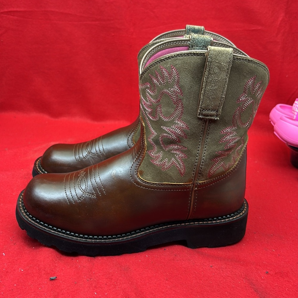 Ariat Fatbaby Western Boots, brown/pink, women's size 10.  EUC. - Picture 4 of 7